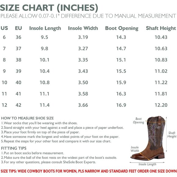 SheSole Western Boots Women Dark Brown Tan Faux Leather Square Toe Wide Mid Calf - Picture 7 of 9